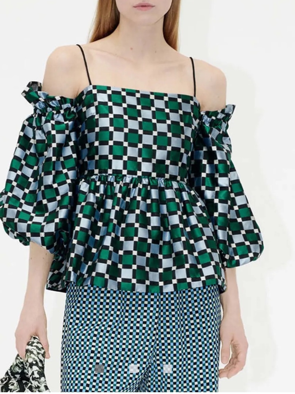 STINE GOYA Navy Jacquard Strap Peplum Top Women’s Size Small
